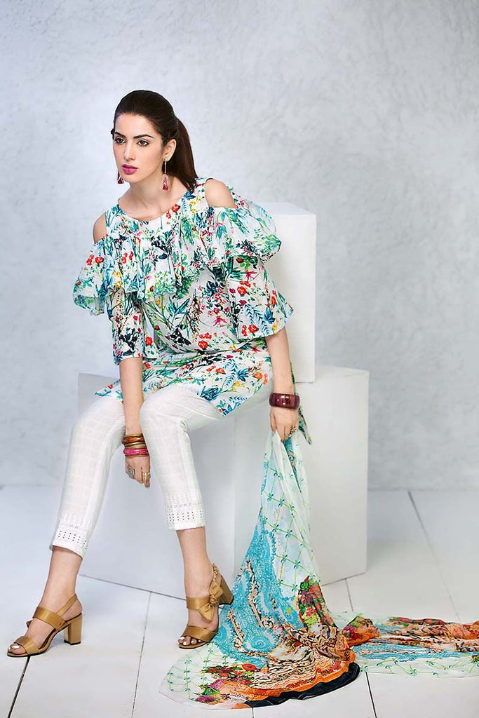 Gul Ahmed Summer Premium Collection 2018 – White 3 Pc Silk Linen LC-15