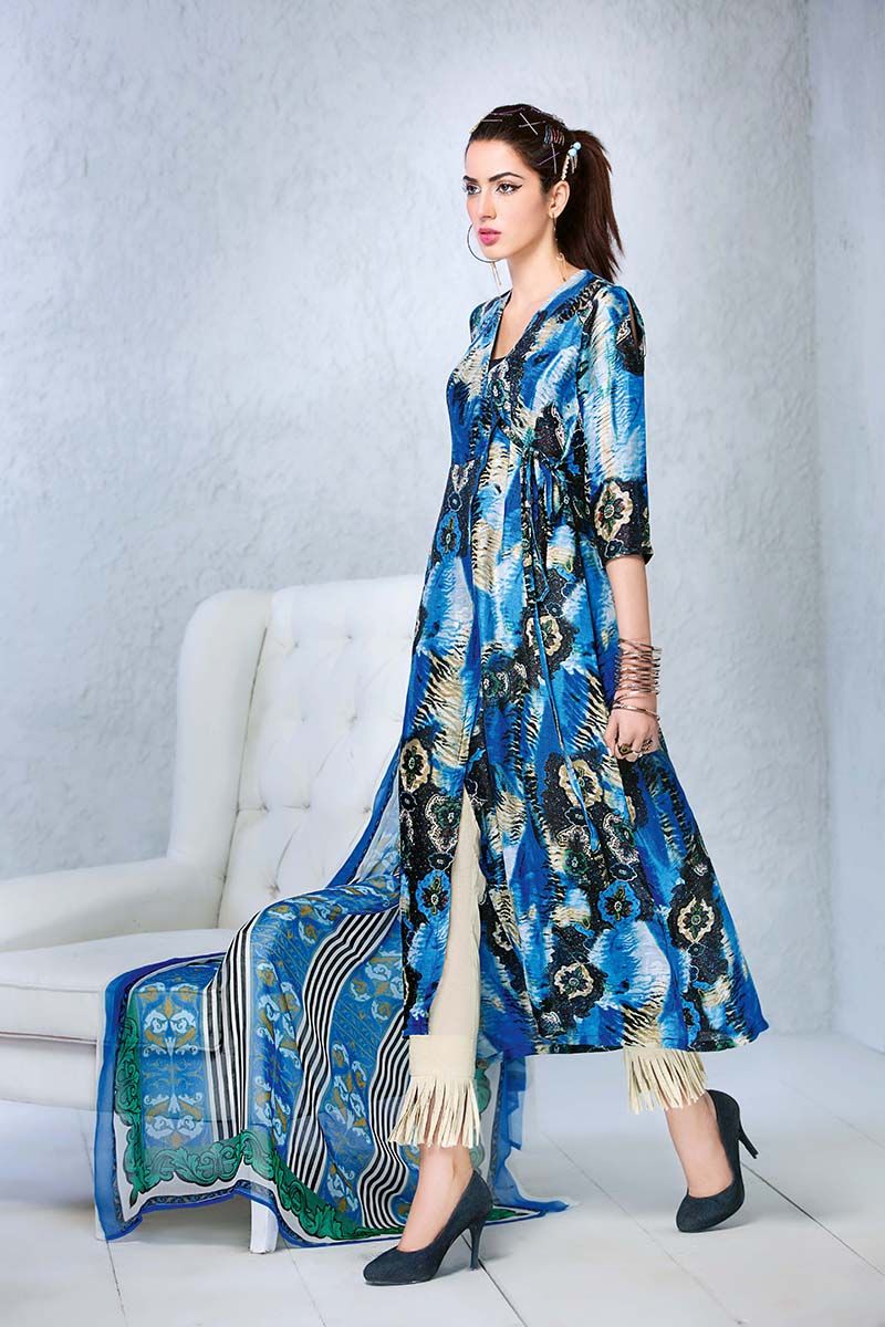 Gul Ahmed Blue 3 Pc Silk Linen LC-17 YourLibaas Gul Ahmed Blue 3 Pc Silk Linen LC-17 YourLibaas