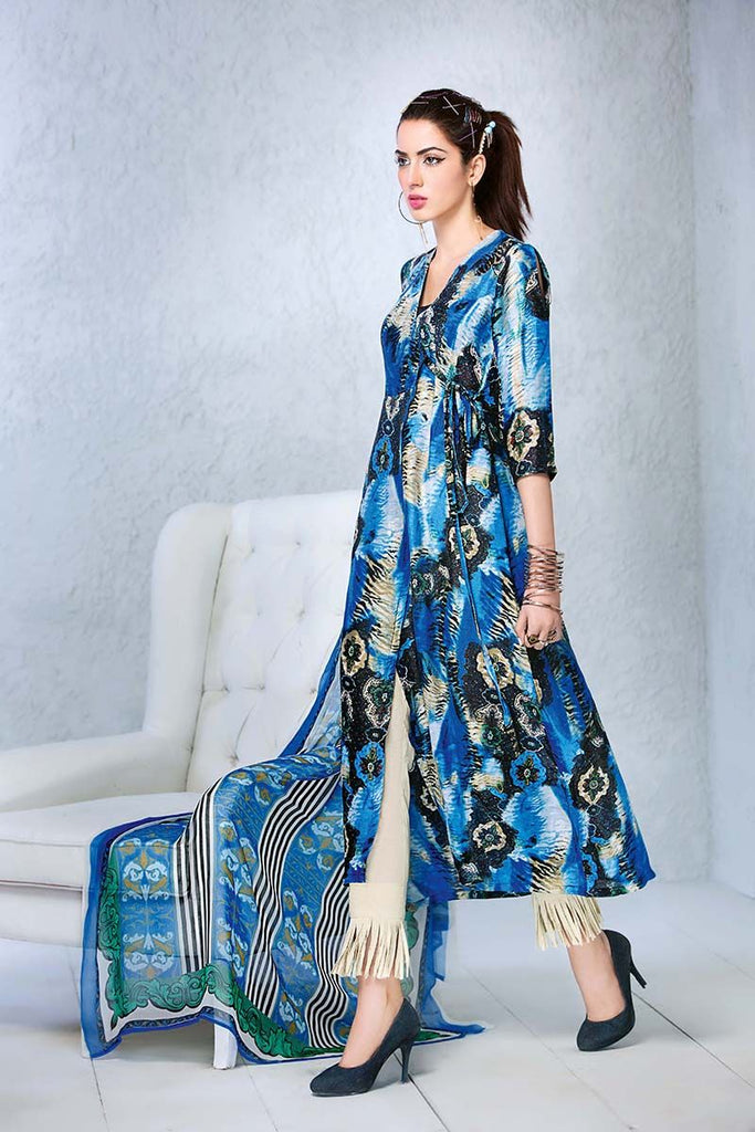 Gul Ahmed Summer Premium Collection 2018 – Blue 3 Pc Silk Linen LC-17