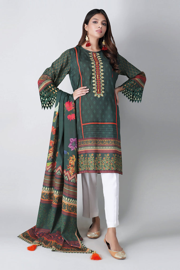Khaadi Spring Collection 2021 – 2PC Suit · Embroidered Kameez Dupatta · M21107 Green