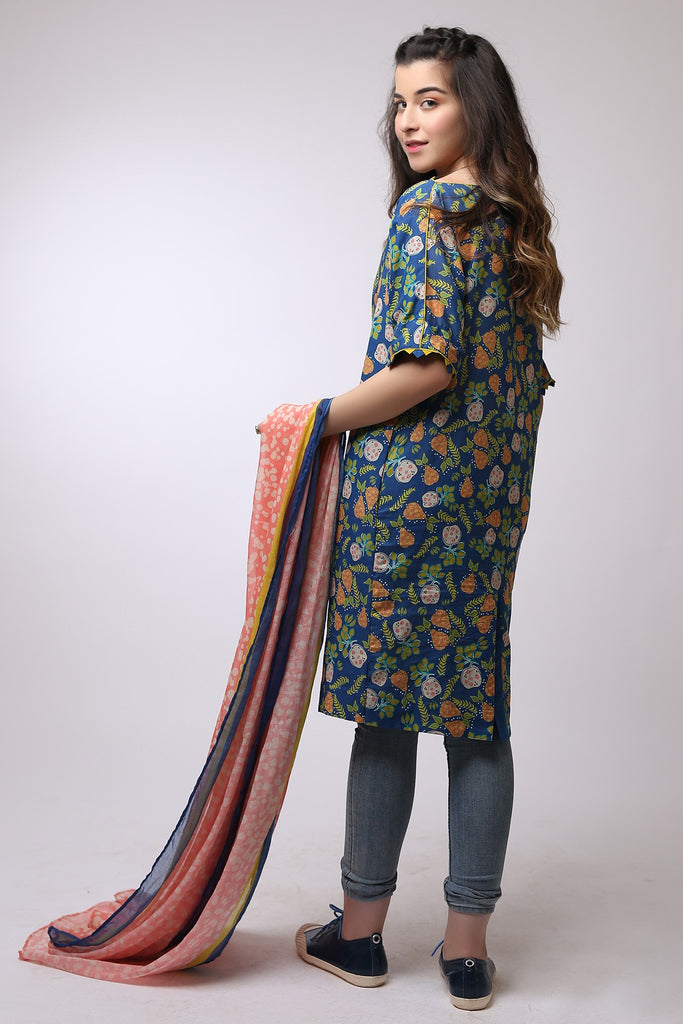 AlKaram MAK Spring/Summer Volume 2 – 2 Piece Printed Suit with Printed Viscose Stole - MAK-B-002-19-2-Blue