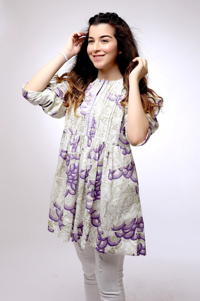 AlKaram MAK Spring/Summer Volume 2 – 1 Piece Printed Cotton Satin Shirt - MAK-F-001-19-2-Purple