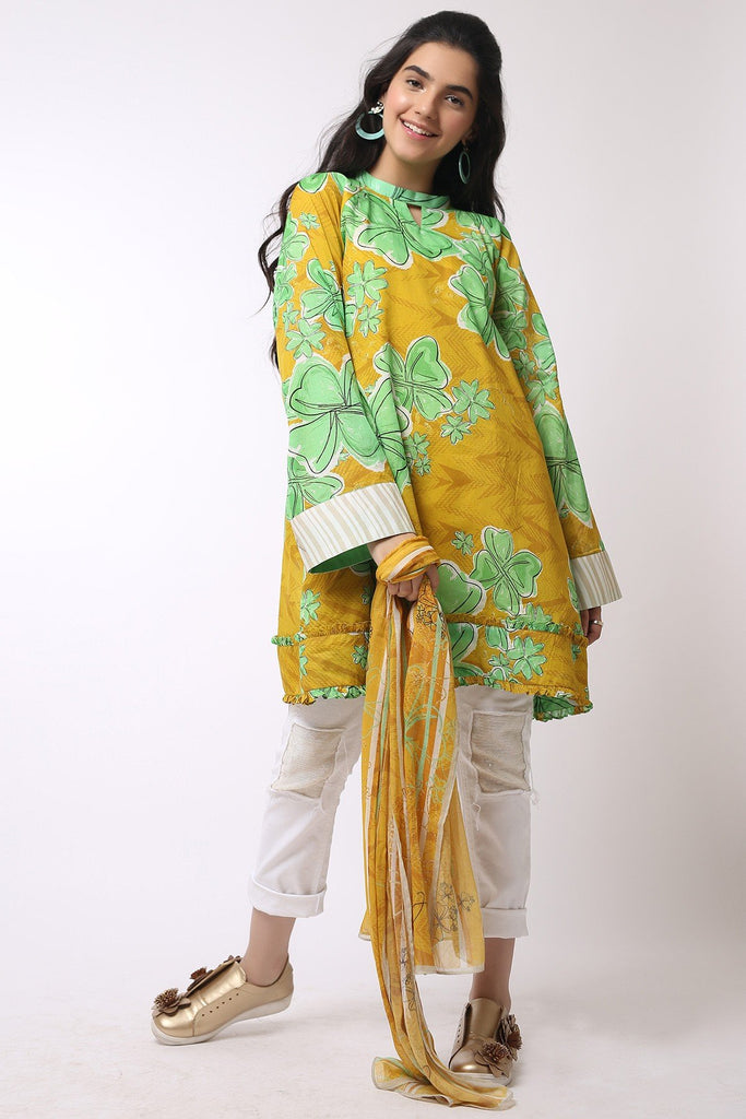 AlKaram MAK Spring/Summer Volume 2 – 2 Piece Printed Suit with Digital Printed Stole - MAK-G-003-19-2-Mustard