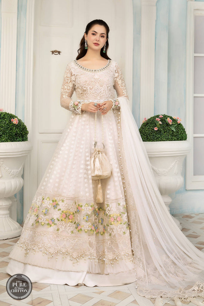 MARIA.B Luxury Chiffon Eid Collection – MPC-21-103-Pearl White and Pastel