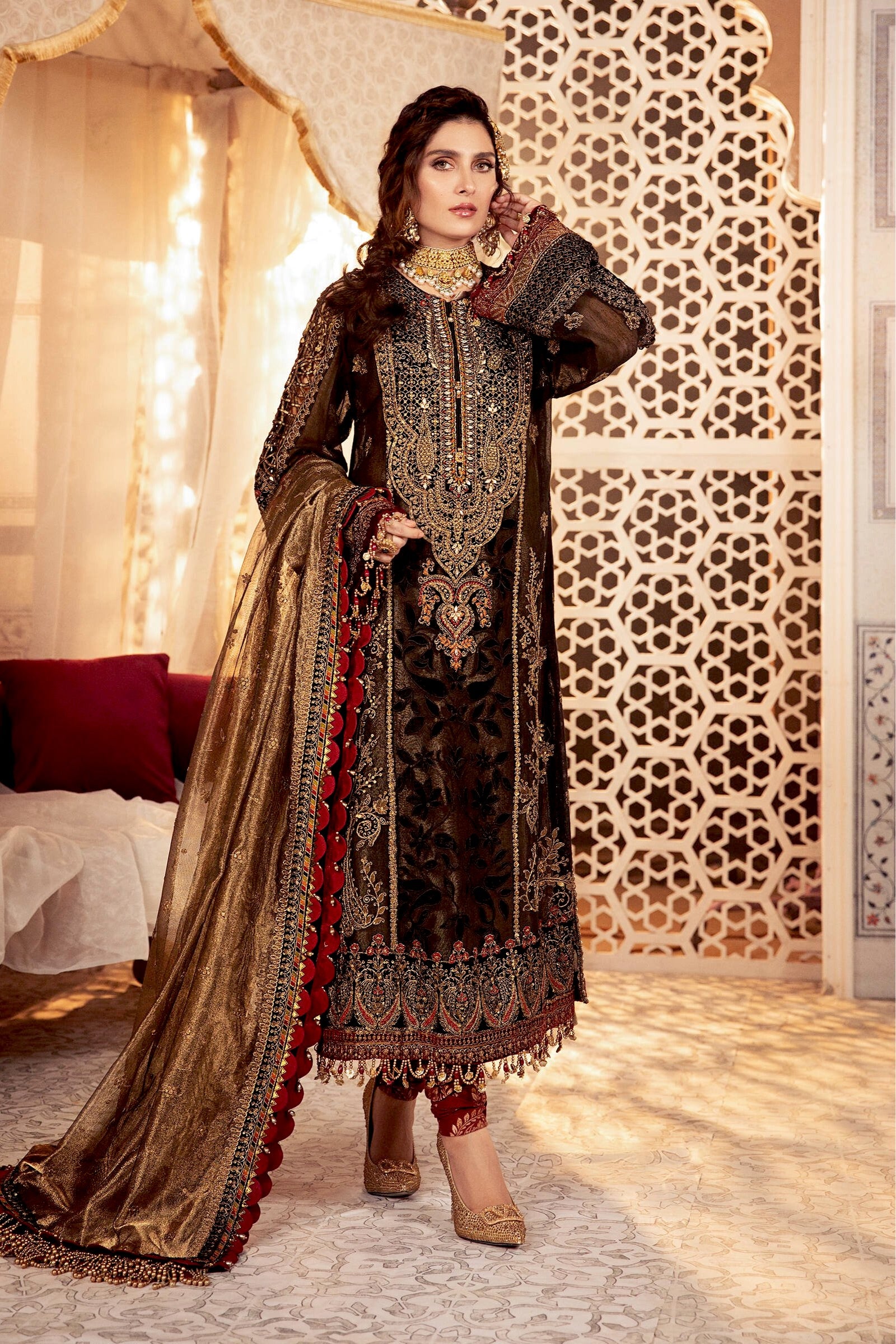 maria b black dress MARIA B Soiree Unstitched Embroidered Raw Silk Suit WF-09-03-Black | Buy Online India