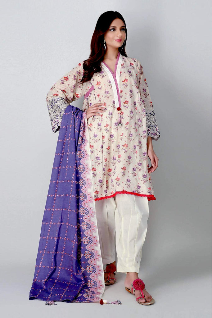 Khaadi Embroidered 2 Piece Suit · Kameez Dupatta – MB21123 Cream