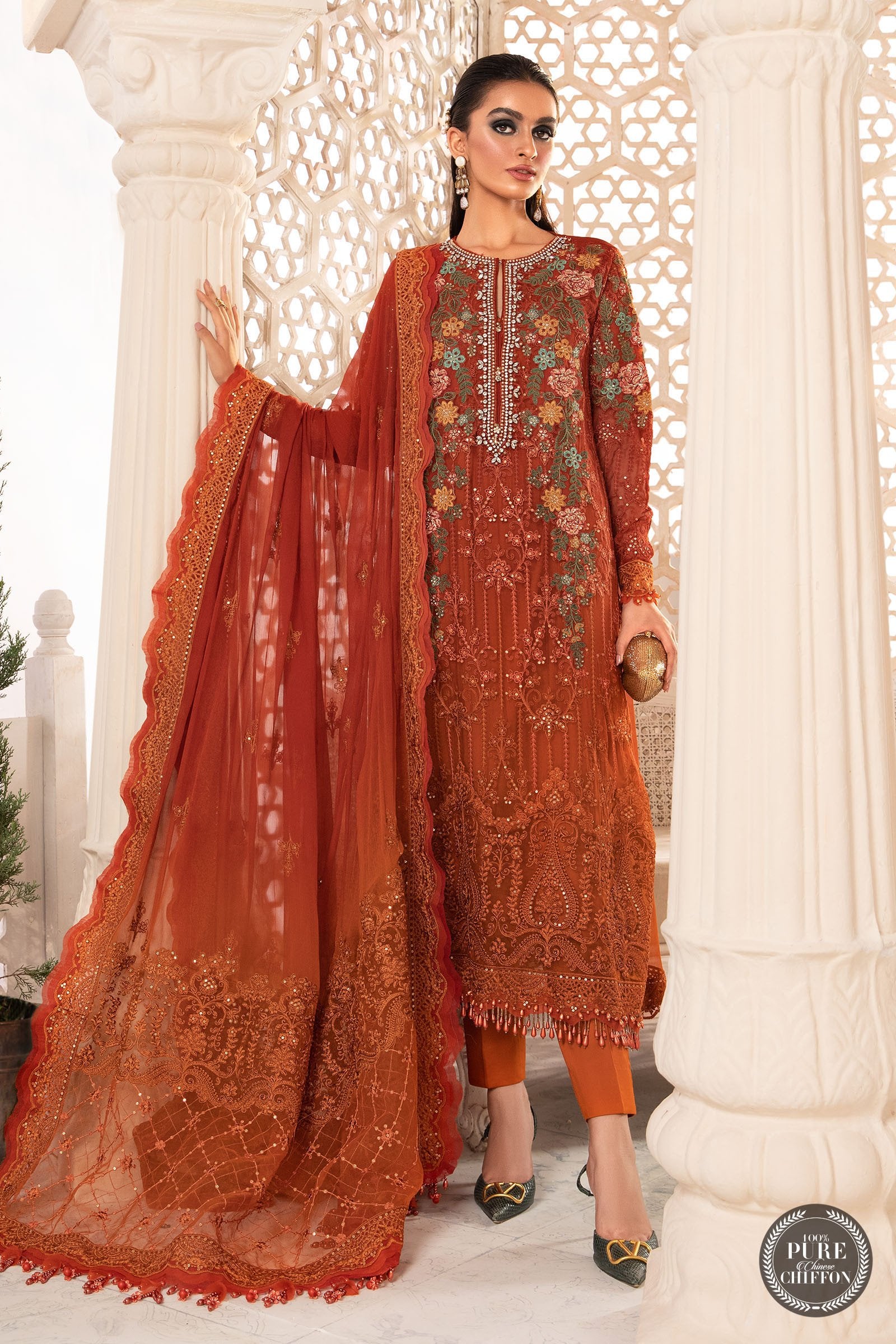 burnt orange pakistani dresses 3pc Velvet Burnt Orange Indian Pakistani Bangladeshi Desi Designer Shalwar Kameez Suit