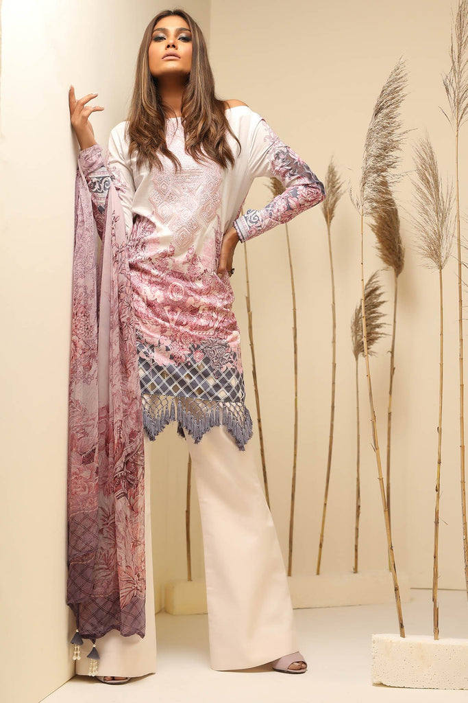 AlKaram Cambric Collection 2018 – 3 Piece Embroidered with Chiffon Printed Dupatta – MS-01-18-Red
