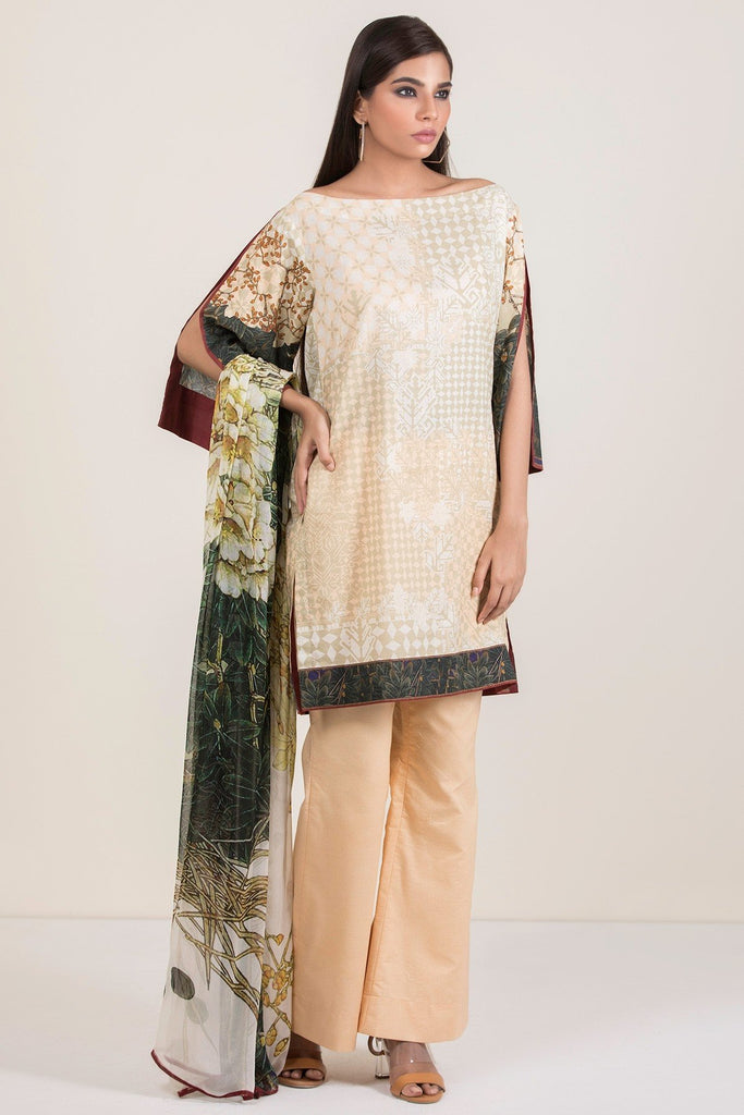 AlKaram Cambric Collection 2018 – 3 Piece Plain with Chiffon Printed Dupatta – MS-03-18-Yellow