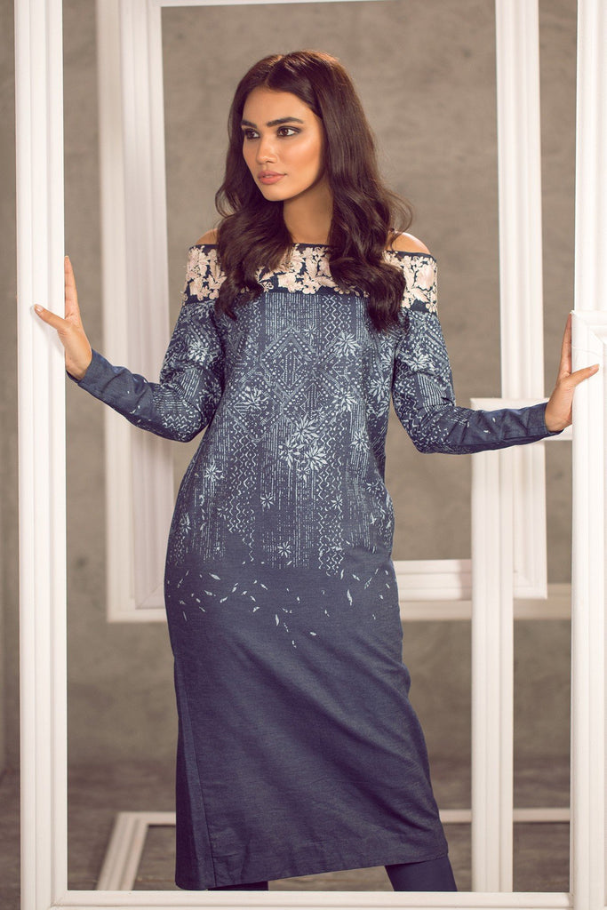 AlKaram Mid Summer Infinite Collection – 1 Piece Embroidered Denim Shirt - MS-23-19-Blue