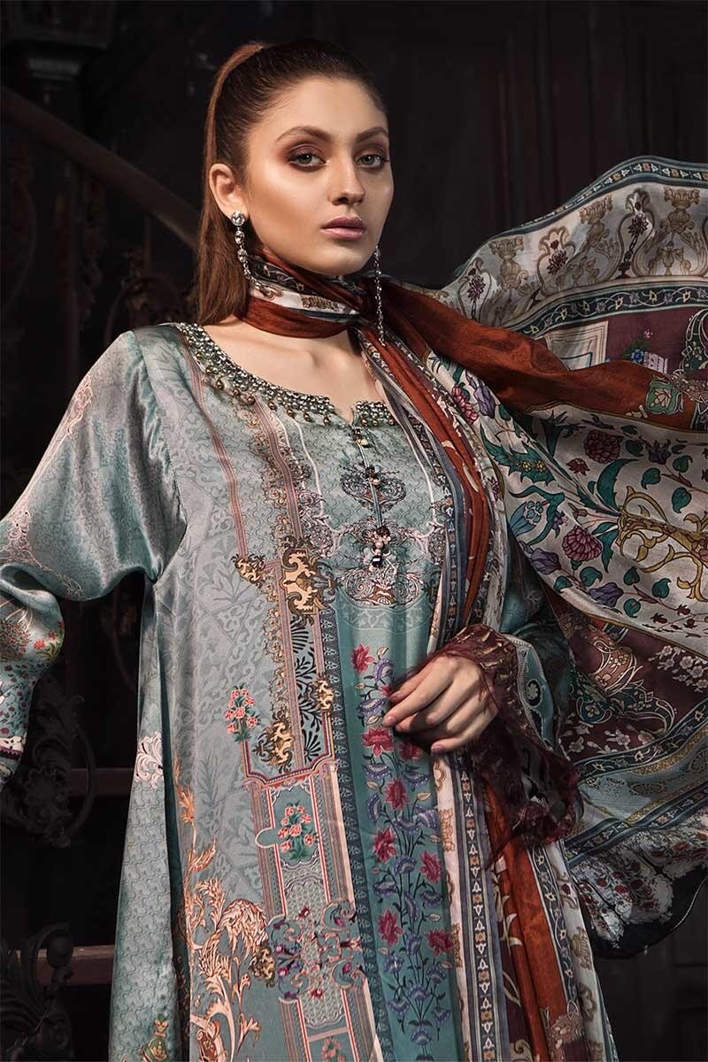 maria b silk dress Maria B Eid Dresses Design 2019 Silk Collection 2019 MSK-206-Grey Blue And Rust