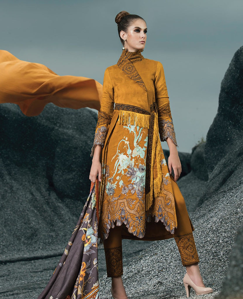 Ittehad Royal Embroidered Winter Collection 2018 – Invariant Mustard