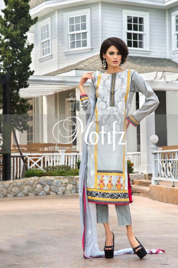 Motifz Embroidered Lawn Collection '15 Vol 2 – Light Grey 0997 - YourLibaas
