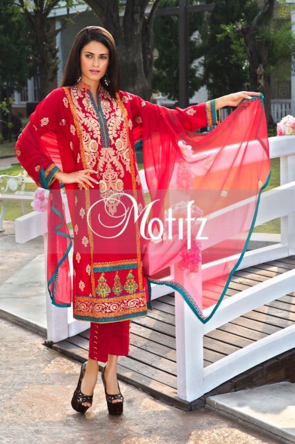 Motifz Embroidered Lawn Collection '15 Vol 2 – Red 0997 - YourLibaas
 - 1