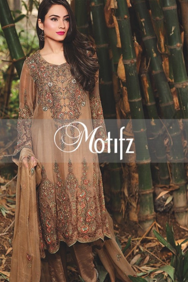 Motifz Embroidered Crinkle Chiffon Collection '16 – Coffee 1258 - YourLibaas
 - 1