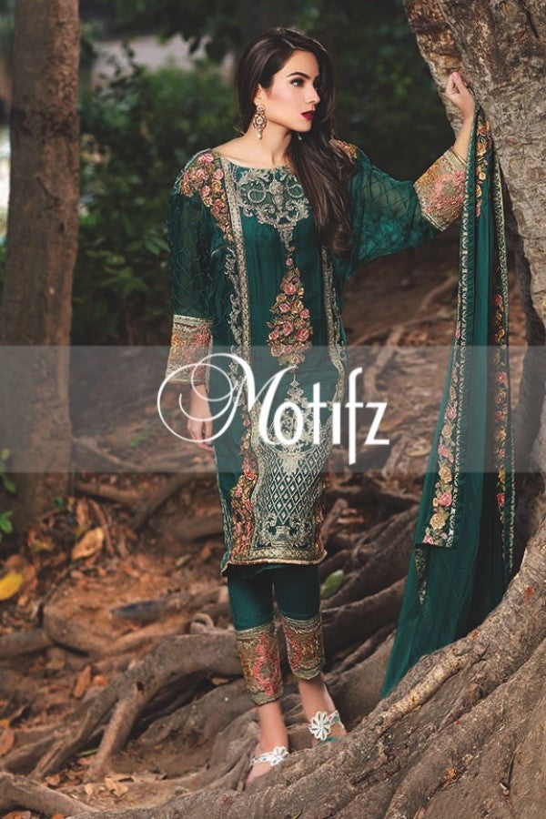 Motifz Embroidered Crinkle Chiffon Collection '16 – Turquoise 1261 - YourLibaas
 - 1