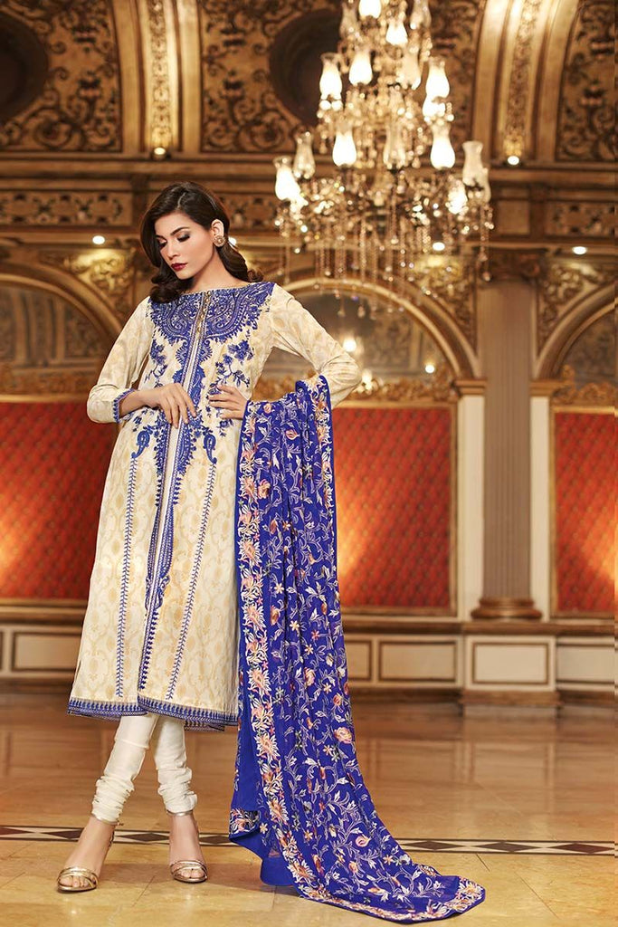Gul Ahmed Summer Premium Collection 2018 – Off White 3 Pc Embroidered PM-174