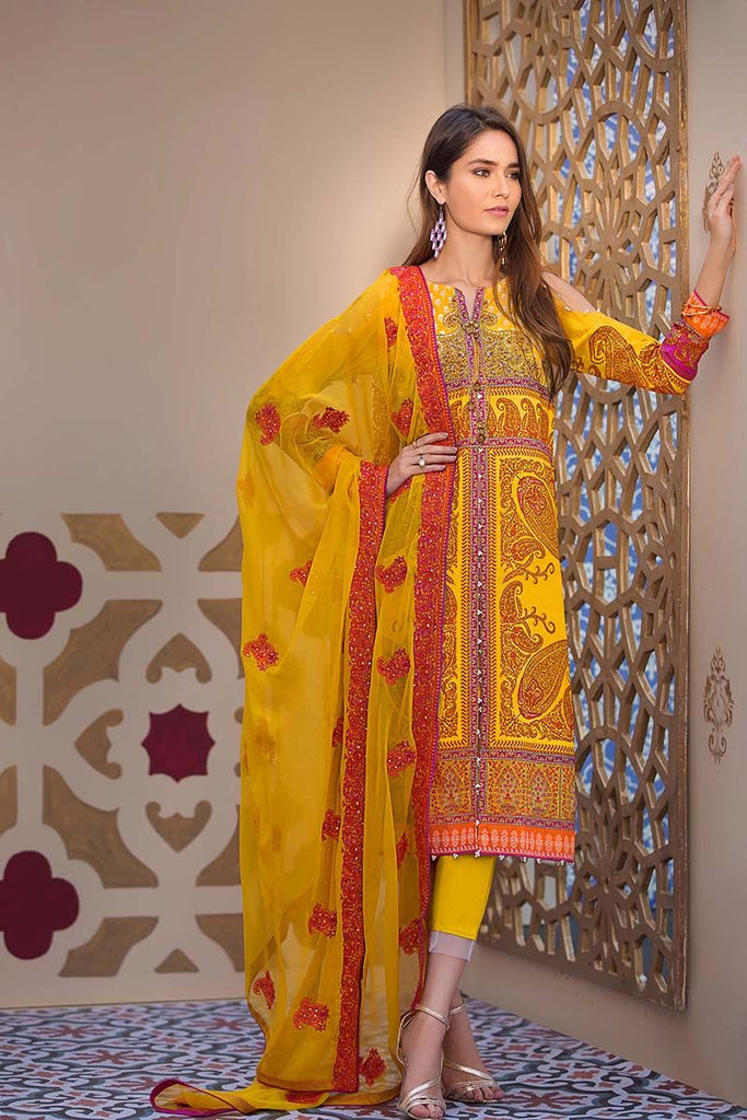 Gul Ahmed Summer Premium Collection 2018 – Yellow 3 Pc Premium Printed  PM-214