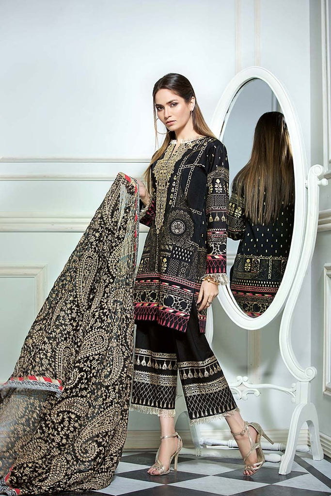 Gul Ahmed Summer Premium Collection 2018 – Navy Black 3 Pc Premium Printed PM-226