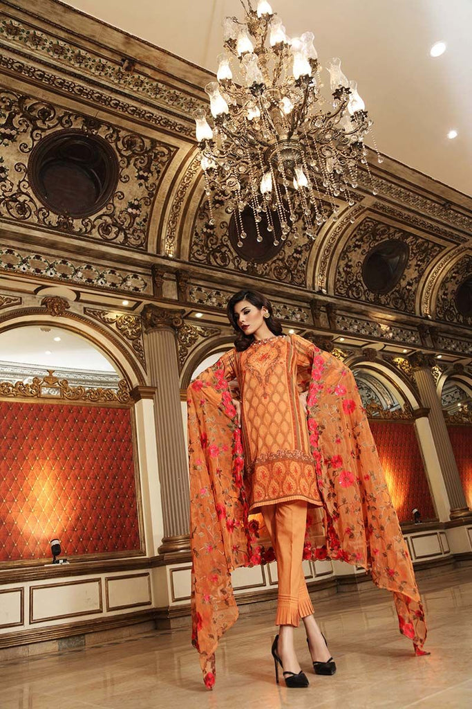 Gul Ahmed Summer Premium Collection 2018 – Orange 3 Pc Printed PM-228