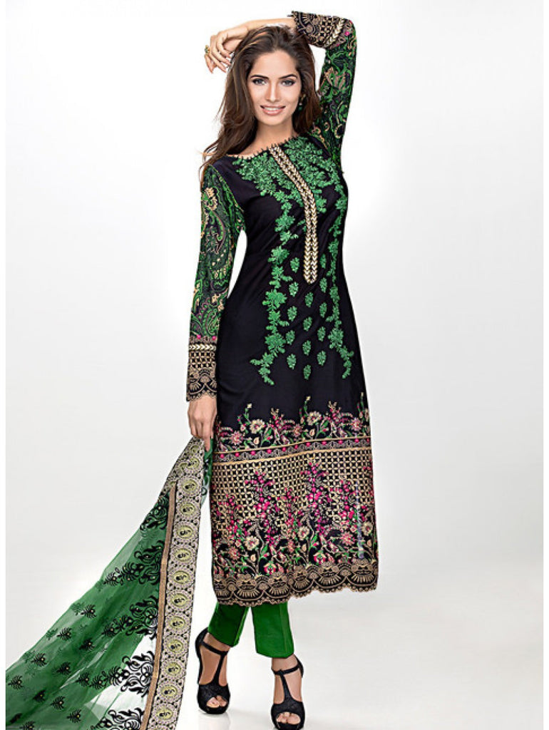 Gul Ahmed Green Premium Embroidered Chiffon PM-124 - YourLibaas
 - 1