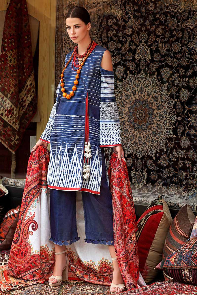 Gul Ahmed Craft Winter Collection 2018 – Blue 3 PC Digital Printed Khaddar Suit K-36