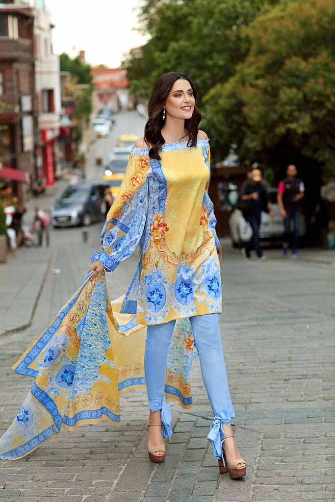 Gul Ahmed Shaleen Collection 2018 – Light Blue 3 PC Digital Printed Suit DCS-03 B