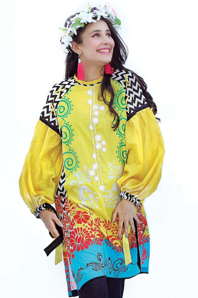 Gul Ahmed YOLO Collection 2018 – Yellow 1 Pc Digital Printed Shirt SL-486