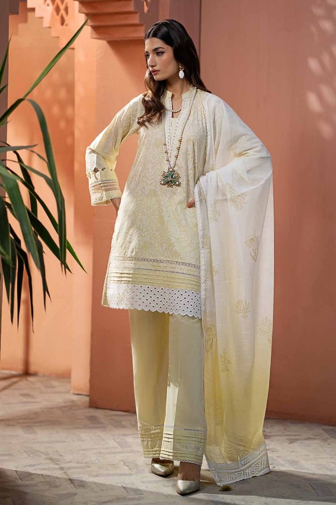 Gul Ahmed Summer Essential – 3PC Lacquer Printed Embroidered Lawn Suit with Lacquer Printed Paper Cotton Dupatta SP-42016
