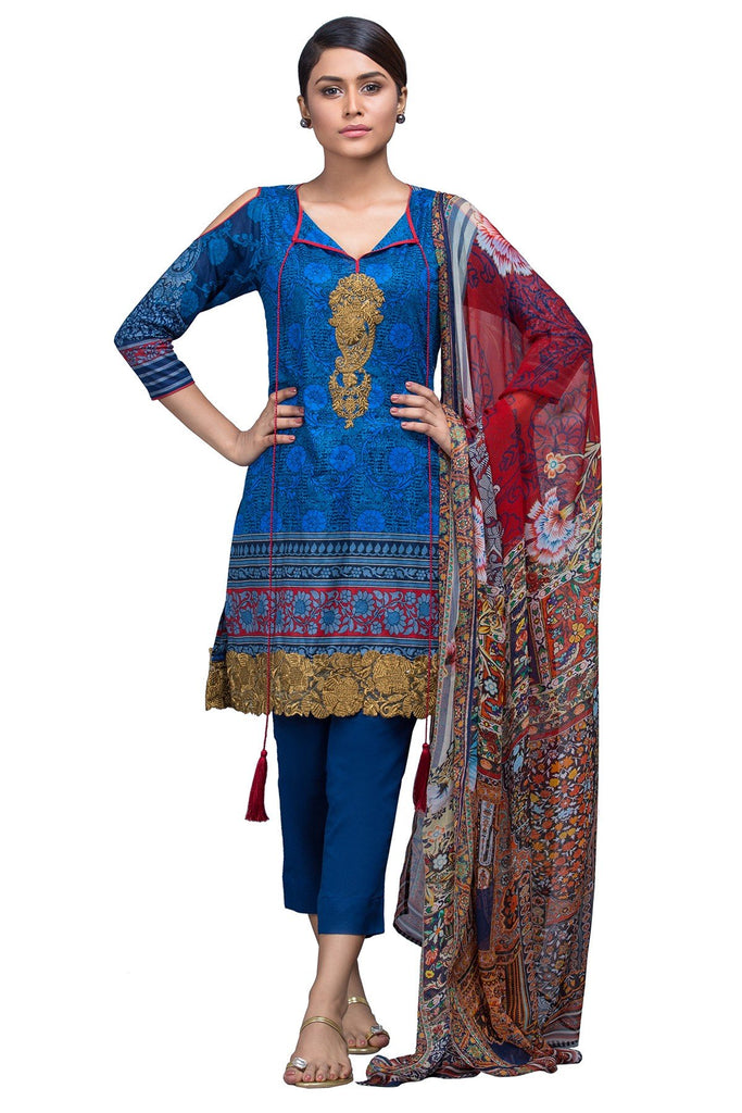 AlKaram Spring/Summer 2018 – 3 Piece Printed Embroidered – SS-16 Navy