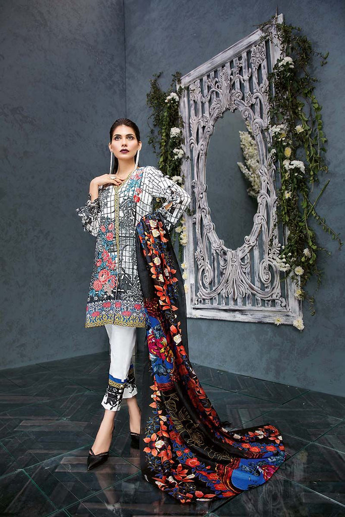 Gul Ahmed Summer Premium Collection 2018 – White 3 Pc Embroidered Silk SS-178