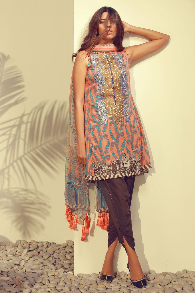 AlKaram Spring/Summer 2018 – 3 Piece Printed Lawn – SS-83 Peach