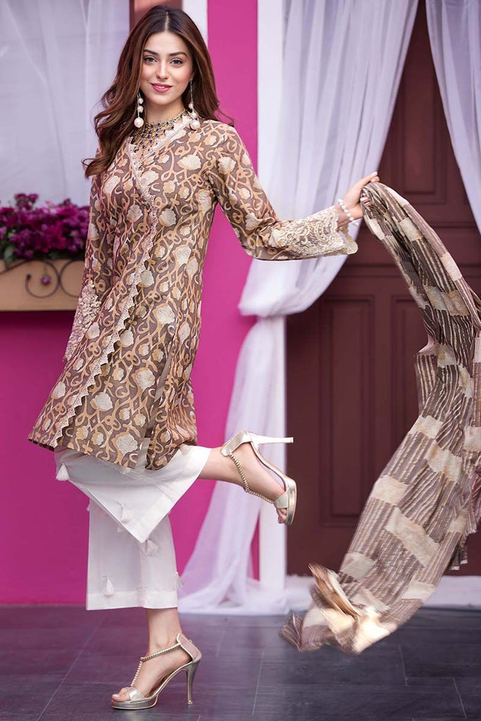 Gul Ahmed Summer Essential Collection 2018 – Brown 2 Pc Embroidered Lawn TL-102 A