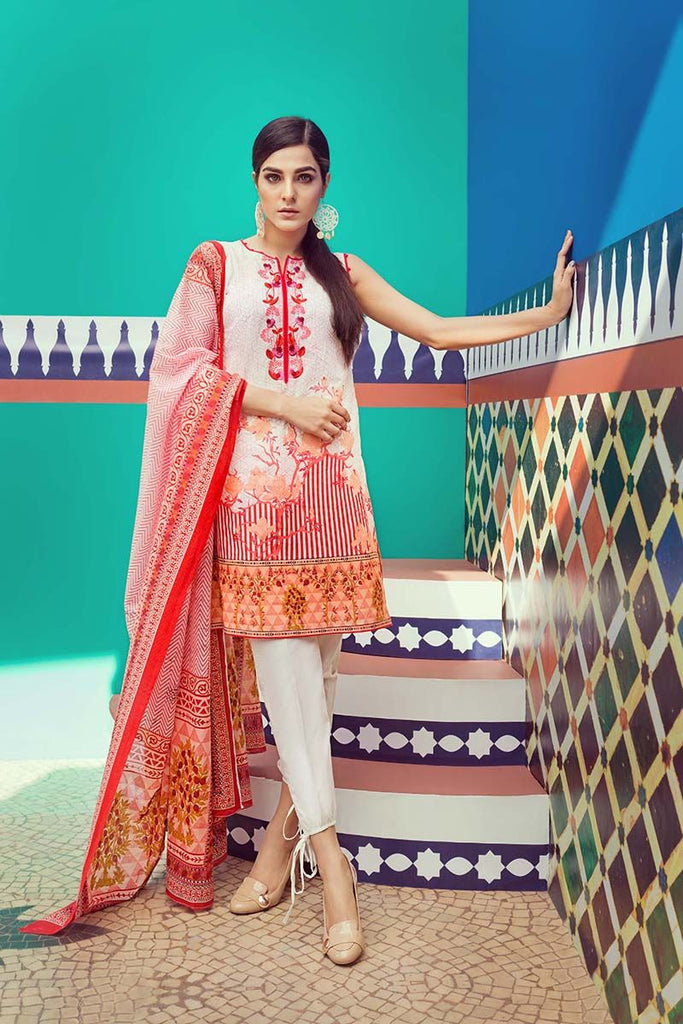 Gul Ahmed Summer Essential Collection 2018 – Orange 2 Pc Embroidered Lawn TL-114 B