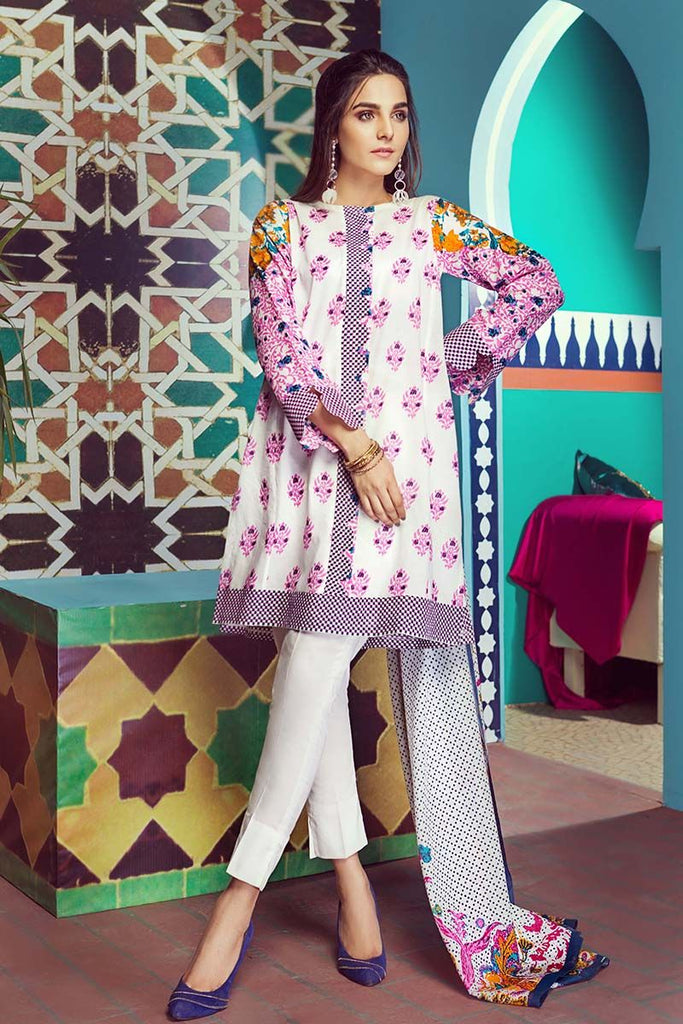Gul Ahmed Summer Essential Collection 2018 – White 2 Pc Printed Lawn TL-117 B