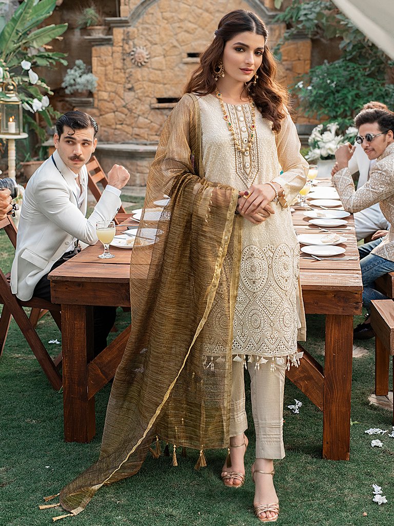 Salitex Vogue Luxury Eid Collection – Embroidered Shirt with Khaddi Dupatta & Dyed Raw Silk Trouser - WK-00662