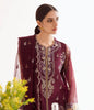 Zellbury Embroidered Shirt Shalwar Dupatta - Red - Organza Suit-0298