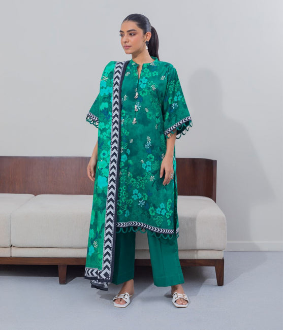 Zellbury Intermix Collection – Shirt Shalwar Dupatta - Green - Cambric Suit-0632 - WUC23X30632