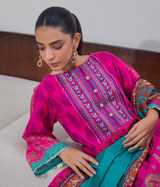 Zellbury Intermix Collection – Embroidered Shirt Dupatta - Pink - Camb ...