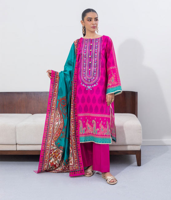 Zellbury Intermix Collection – Embroidered Shirt Dupatta - Pink - Cambric Suit-0613 - WUC23E20613